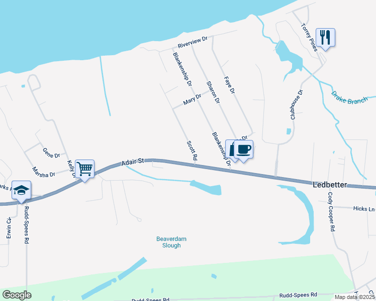 map of restaurants, bars, coffee shops, grocery stores, and more near 19-325 Scott Rd in Ledbetter