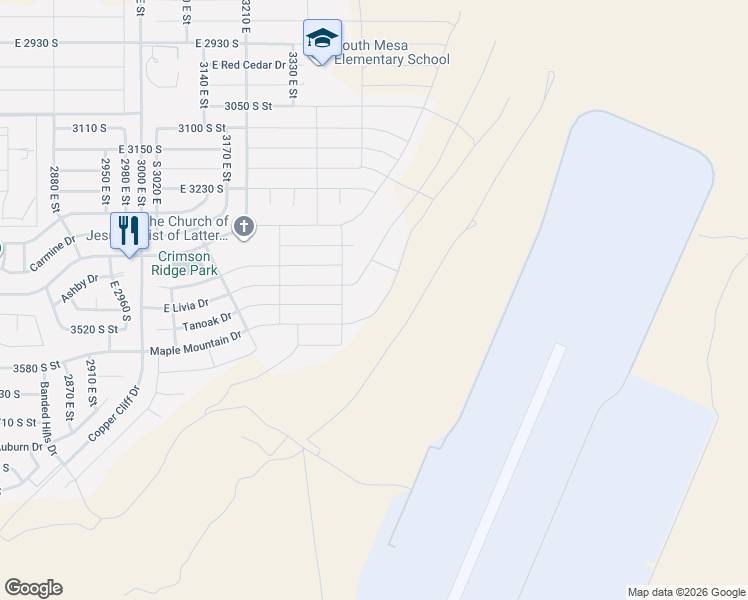 map of restaurants, bars, coffee shops, grocery stores, and more near 3379 Tallow Tree Drive in St. George