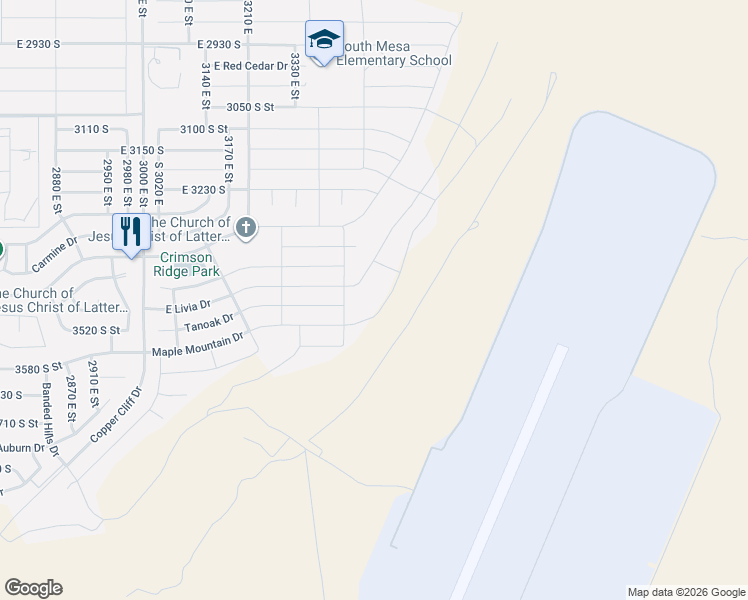map of restaurants, bars, coffee shops, grocery stores, and more near 3379 Tallow Tree Drive in St. George