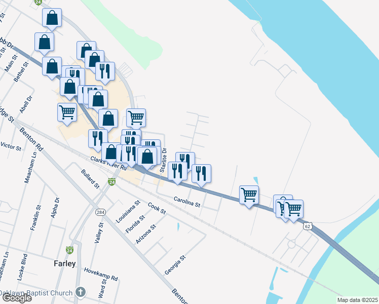 map of restaurants, bars, coffee shops, grocery stores, and more near Country Aire X in Paducah