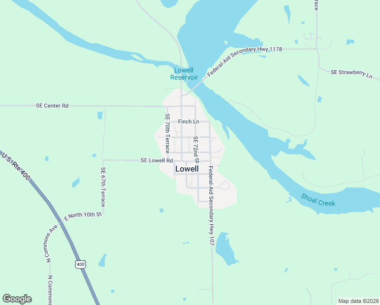 map of restaurants, bars, coffee shops, grocery stores, and more near Kingfisher Lane in Baxter Springs