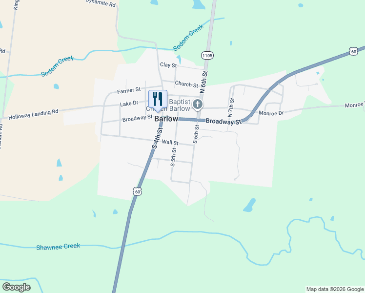 map of restaurants, bars, coffee shops, grocery stores, and more near 501 Wall Street in Barlow