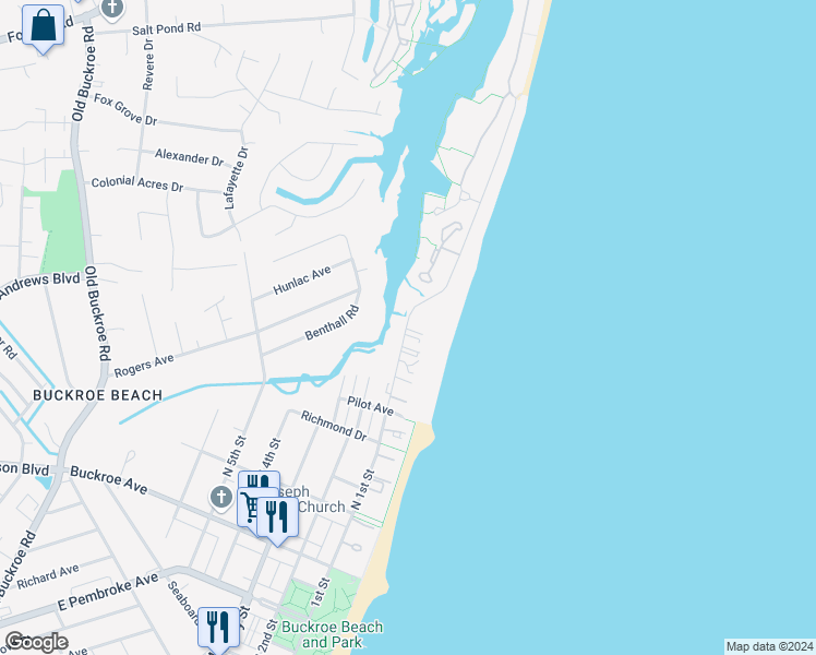 map of restaurants, bars, coffee shops, grocery stores, and more near 734 North 1st Street in Hampton