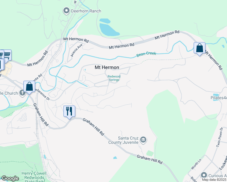 map of restaurants, bars, coffee shops, grocery stores, and more near 10 Madrone Avenue in Felton