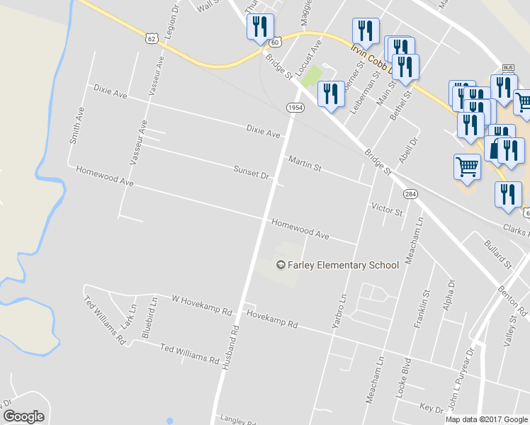 map of restaurants, bars, coffee shops, grocery stores, and more near 1139 Husband Road in Paducah