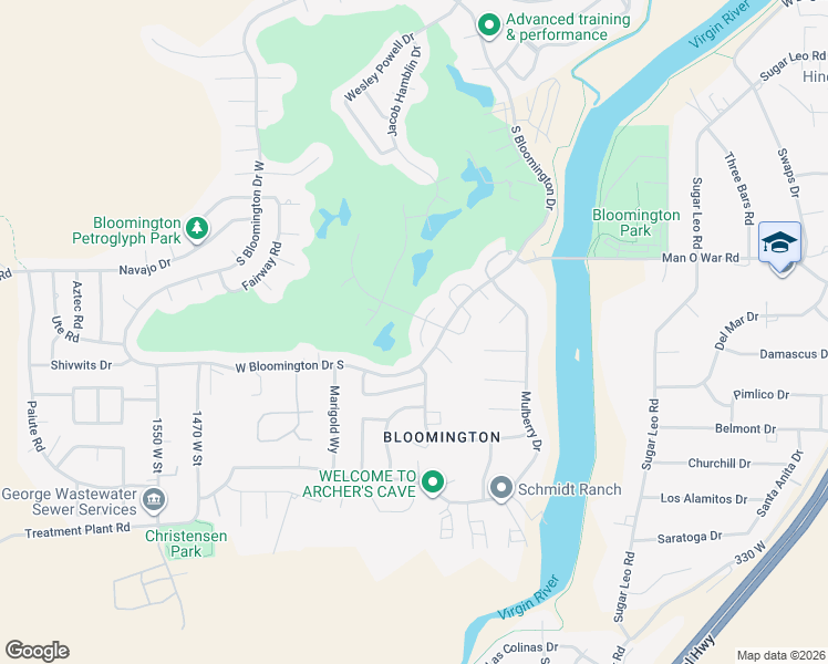 map of restaurants, bars, coffee shops, grocery stores, and more near 3426 Chaparral Drive in Saint George