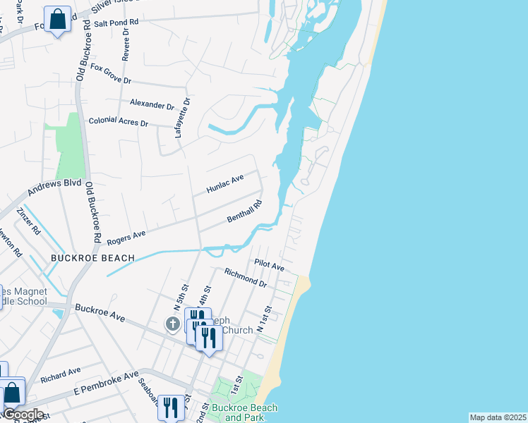 map of restaurants, bars, coffee shops, grocery stores, and more near 403 Benthall Road in Hampton