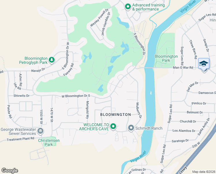 map of restaurants, bars, coffee shops, grocery stores, and more near 3426 Chaparral Drive in Saint George