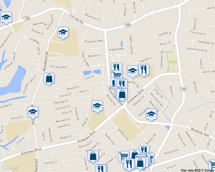 map of restaurants, bars, coffee shops, grocery stores, and more near 2029 Nickerson Boulevard in Hampton