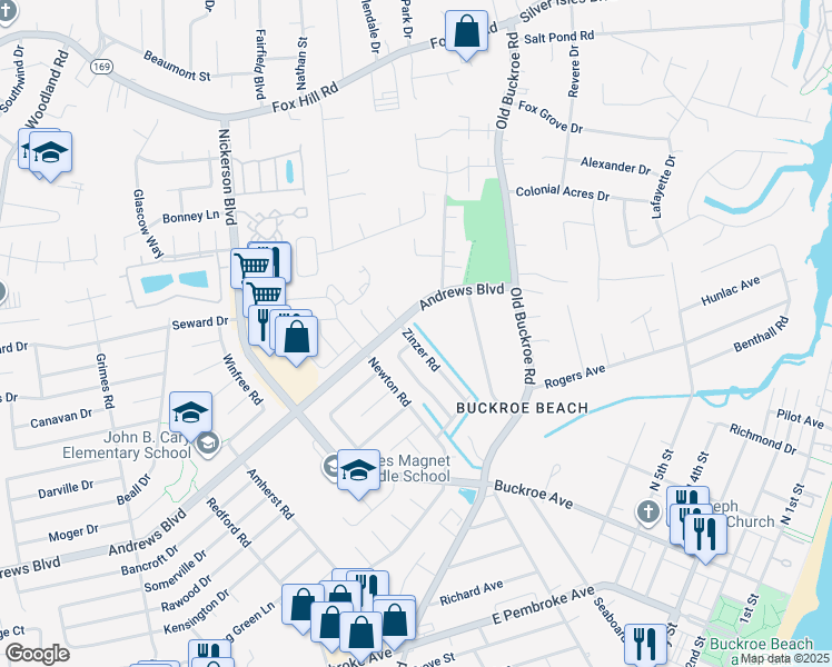 map of restaurants, bars, coffee shops, grocery stores, and more near 1930 Zinzer Road in Hampton