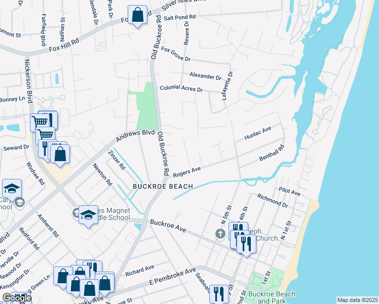 map of restaurants, bars, coffee shops, grocery stores, and more near 12 Barnes Court in Hampton