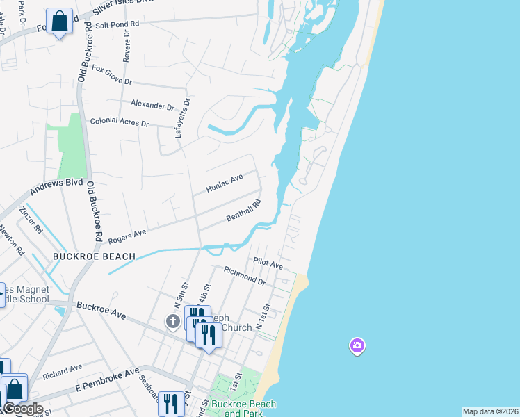 map of restaurants, bars, coffee shops, grocery stores, and more near 405 Benthall Road in Hampton