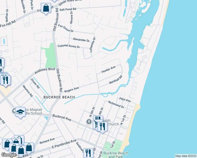 map of restaurants, bars, coffee shops, grocery stores, and more near 440 Rogers Avenue in Hampton