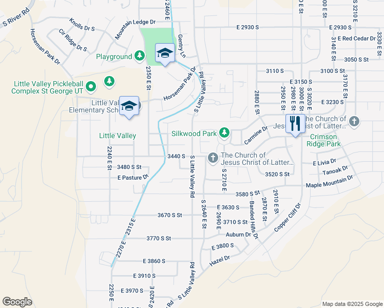 map of restaurants, bars, coffee shops, grocery stores, and more near 3127 Little Valley Rd in St George