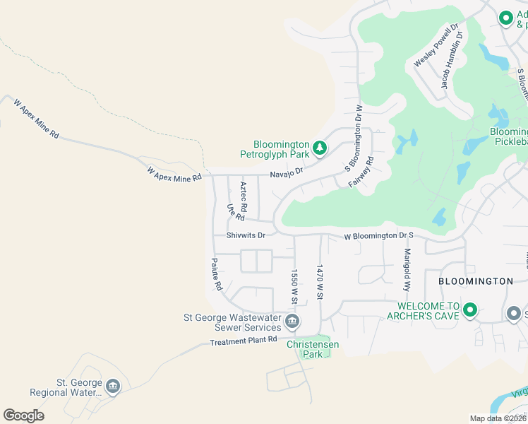 map of restaurants, bars, coffee shops, grocery stores, and more near 3415 Comanche Road in St. George