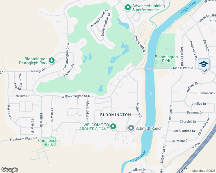 map of restaurants, bars, coffee shops, grocery stores, and more near 3422 Chaparral Dr in St George