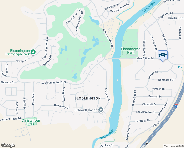 map of restaurants, bars, coffee shops, grocery stores, and more near 987 West Bloomington Drive South in St. George