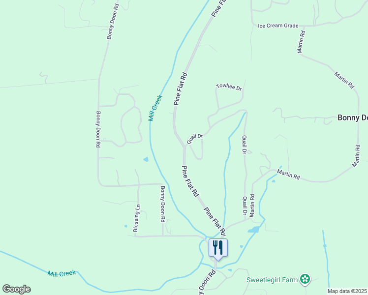 map of restaurants, bars, coffee shops, grocery stores, and more near Pine Flat Rd & Quail Dr in Santa Cruz