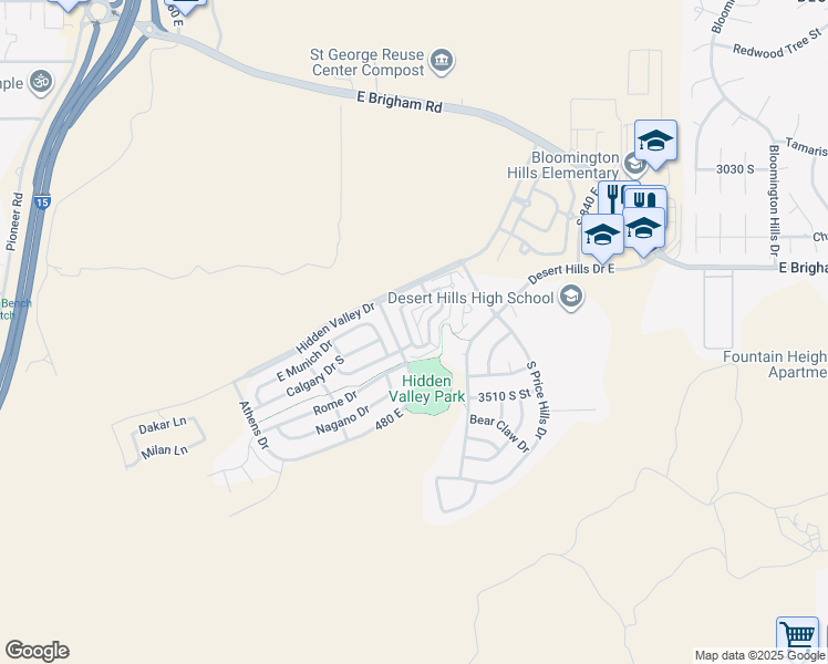 map of restaurants, bars, coffee shops, grocery stores, and more near 3439 South Barcelona Drive in St. George