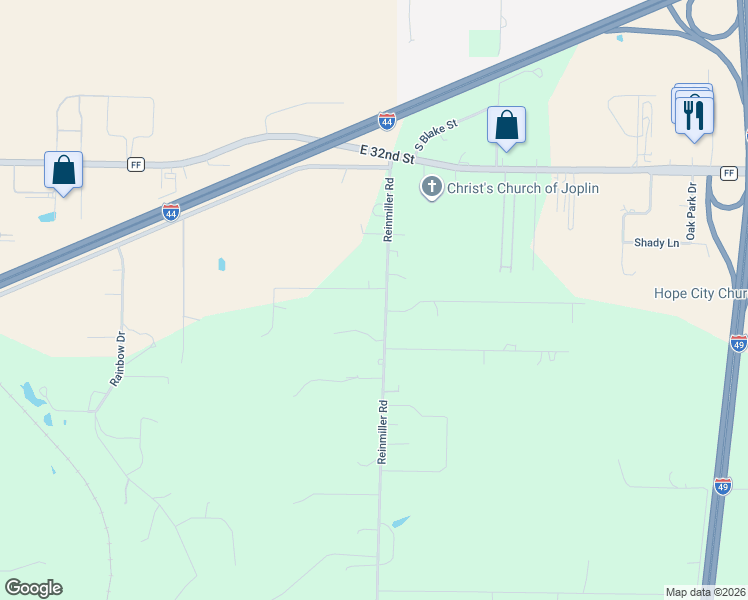 map of restaurants, bars, coffee shops, grocery stores, and more near 10610-10612 Roblin St in Joplin
