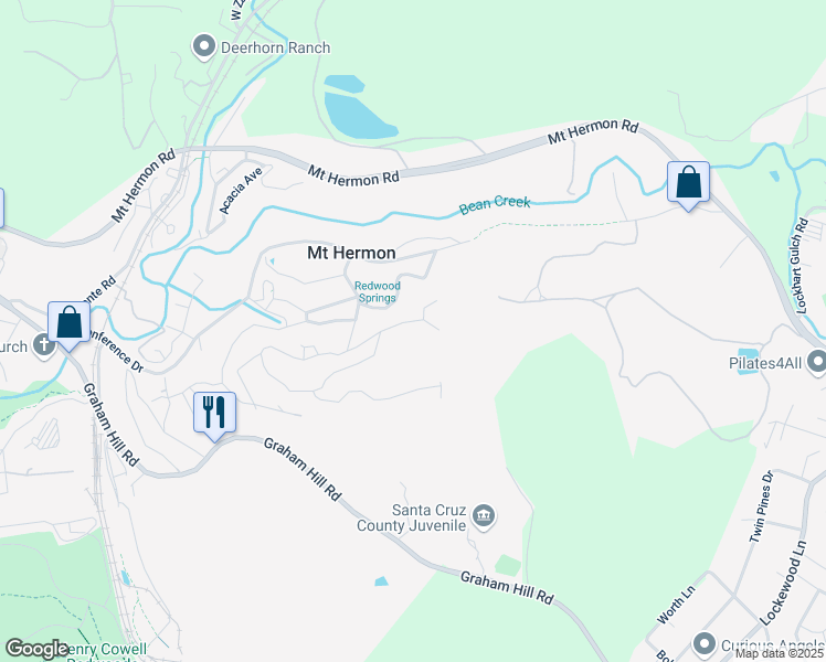 map of restaurants, bars, coffee shops, grocery stores, and more near 20 Madrone Avenue in Felton