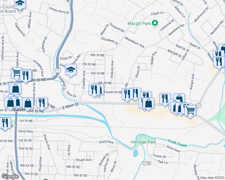 map of restaurants, bars, coffee shops, grocery stores, and more near 401 Lafayette Avenue in Pulaski