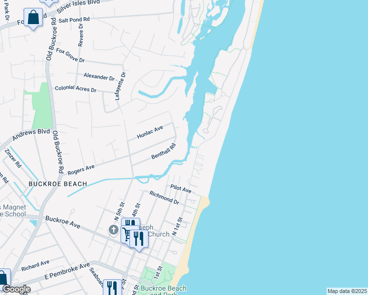 map of restaurants, bars, coffee shops, grocery stores, and more near 401 Benthall Road in Hampton