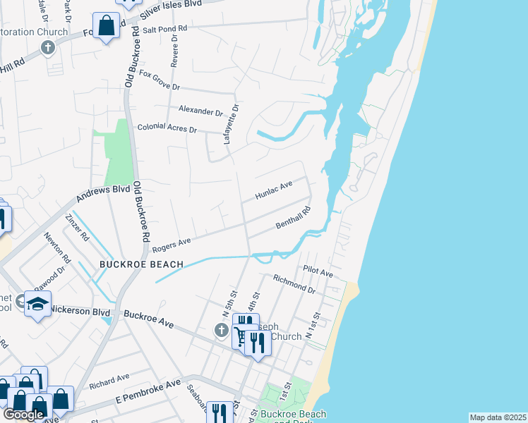 map of restaurants, bars, coffee shops, grocery stores, and more near 434 Rogers Avenue in Hampton
