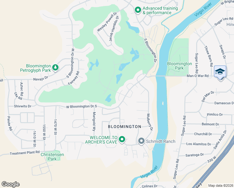 map of restaurants, bars, coffee shops, grocery stores, and more near 3422 Chaparral Drive in St. George