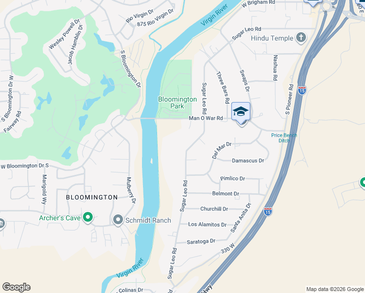 map of restaurants, bars, coffee shops, grocery stores, and more near 3424 Sugar Leo Road in St. George
