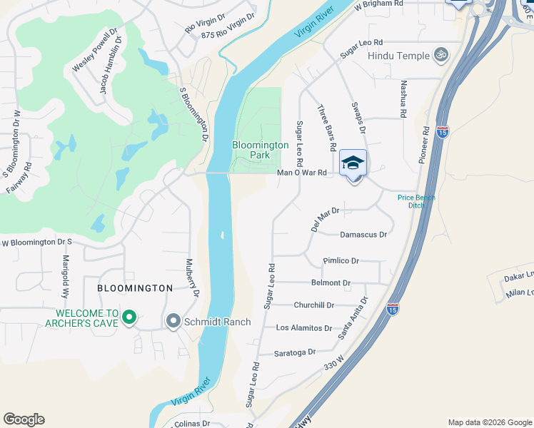 map of restaurants, bars, coffee shops, grocery stores, and more near 3424 Sugar Leo Road in St. George