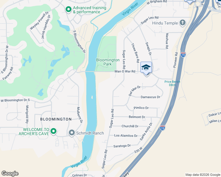 map of restaurants, bars, coffee shops, grocery stores, and more near 3424 Sugar Leo Road in St. George