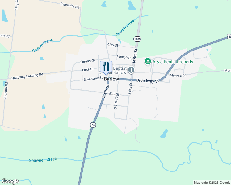 map of restaurants, bars, coffee shops, grocery stores, and more near 501 Wall Street in Barlow