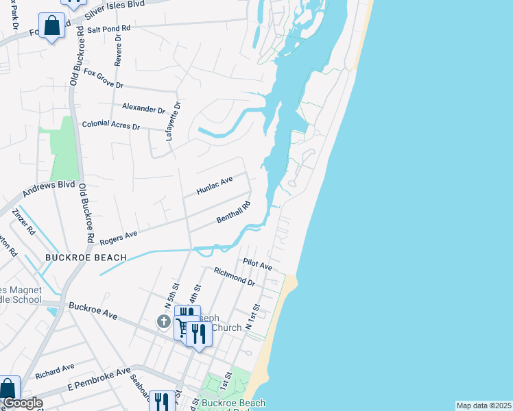 map of restaurants, bars, coffee shops, grocery stores, and more near 401 Benthall Road in Hampton