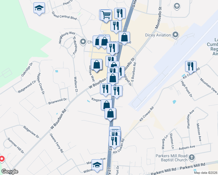 map of restaurants, bars, coffee shops, grocery stores, and more near Queensway Drive in Somerset