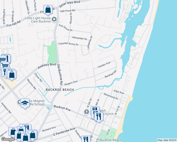 map of restaurants, bars, coffee shops, grocery stores, and more near 6 Barfoot Circle in Hampton