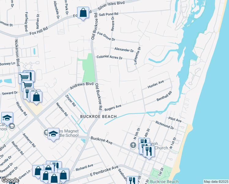 map of restaurants, bars, coffee shops, grocery stores, and more near 12 Barnes Court in Hampton