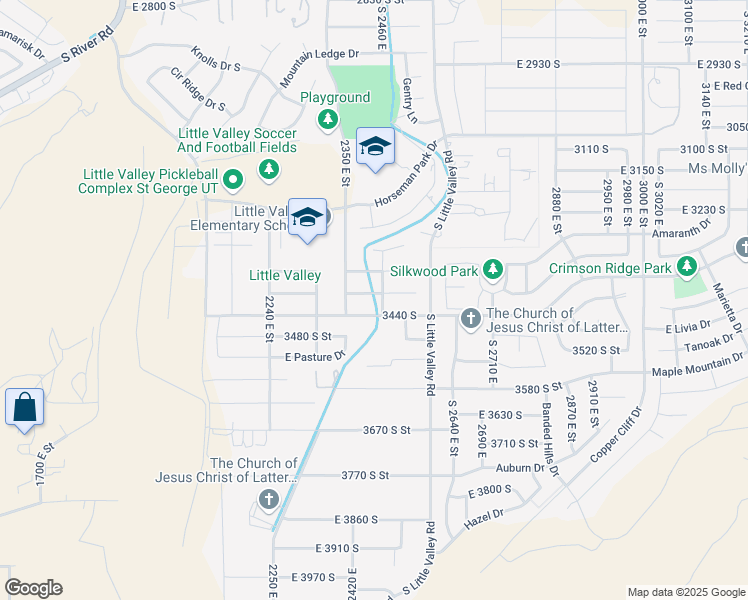 map of restaurants, bars, coffee shops, grocery stores, and more near 2480 East Segovia Drive in St. George