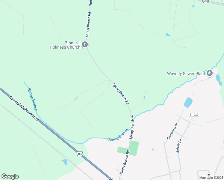 map of restaurants, bars, coffee shops, grocery stores, and more near 5098 Spring Branch Road in Waverly