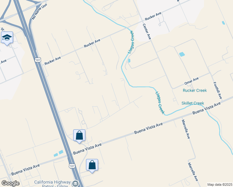 map of restaurants, bars, coffee shops, grocery stores, and more near 10200 Kelly Lane in Gilroy