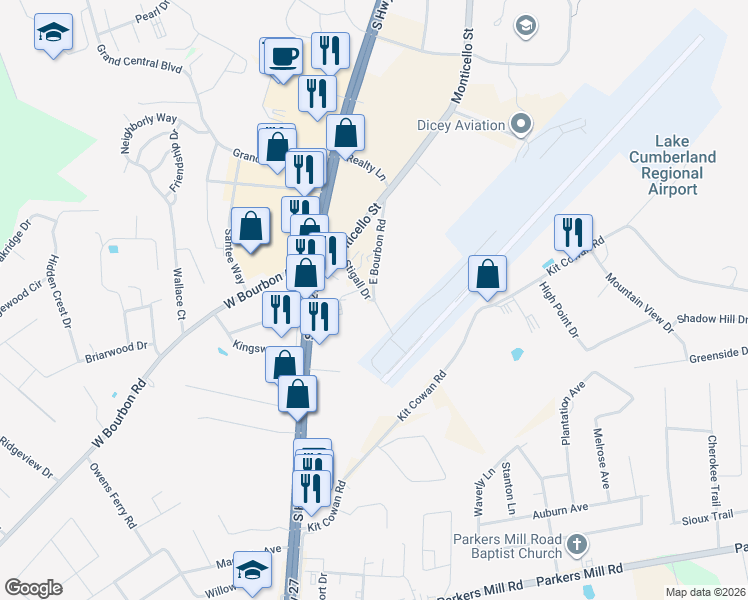 map of restaurants, bars, coffee shops, grocery stores, and more near 2 East Bourbon Road in Somerset