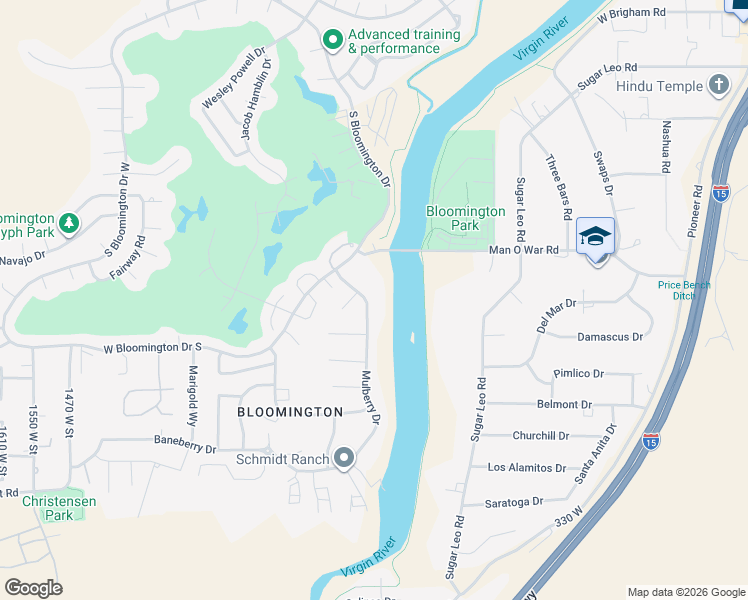 map of restaurants, bars, coffee shops, grocery stores, and more near 3403 Mulberry Drive in St. George