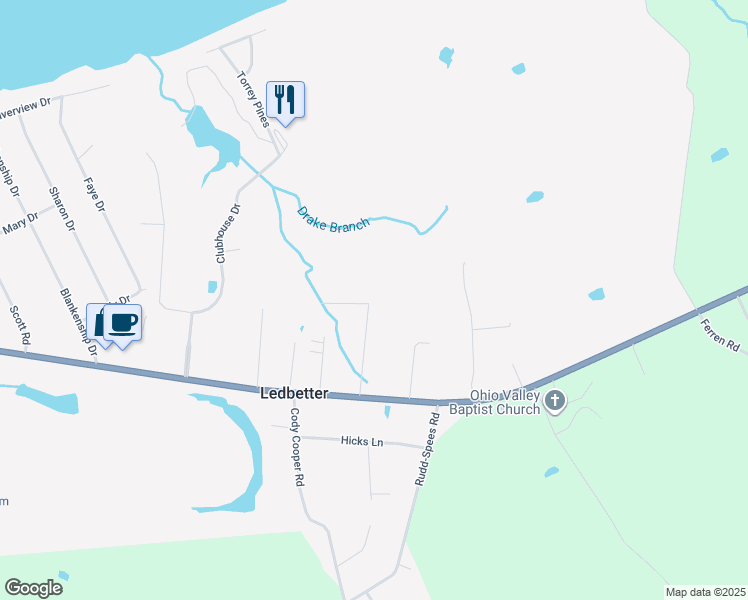 map of restaurants, bars, coffee shops, grocery stores, and more near 281 Lodge Road in Ledbetter