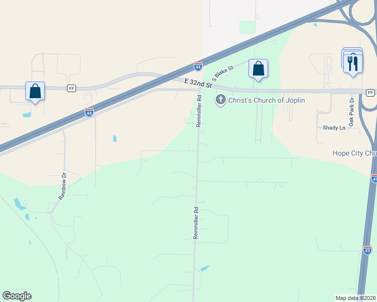 map of restaurants, bars, coffee shops, grocery stores, and more near 10612 Roblin St in Joplin