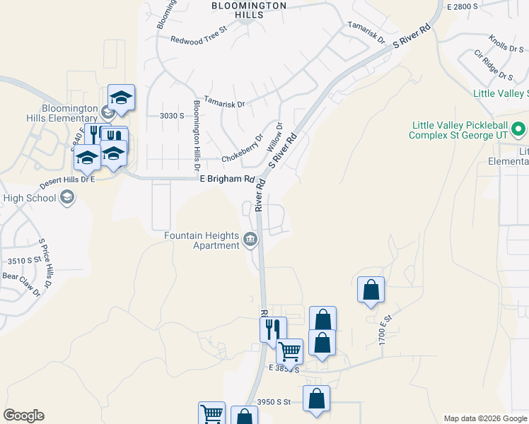 map of restaurants, bars, coffee shops, grocery stores, and more near Unnamed Road in St. George