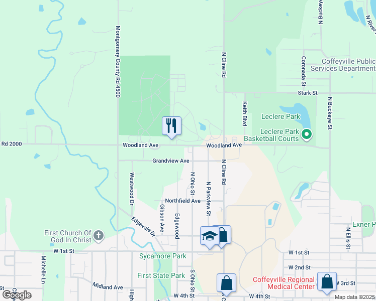 map of restaurants, bars, coffee shops, grocery stores, and more near Grandview Avenue in Coffeyville