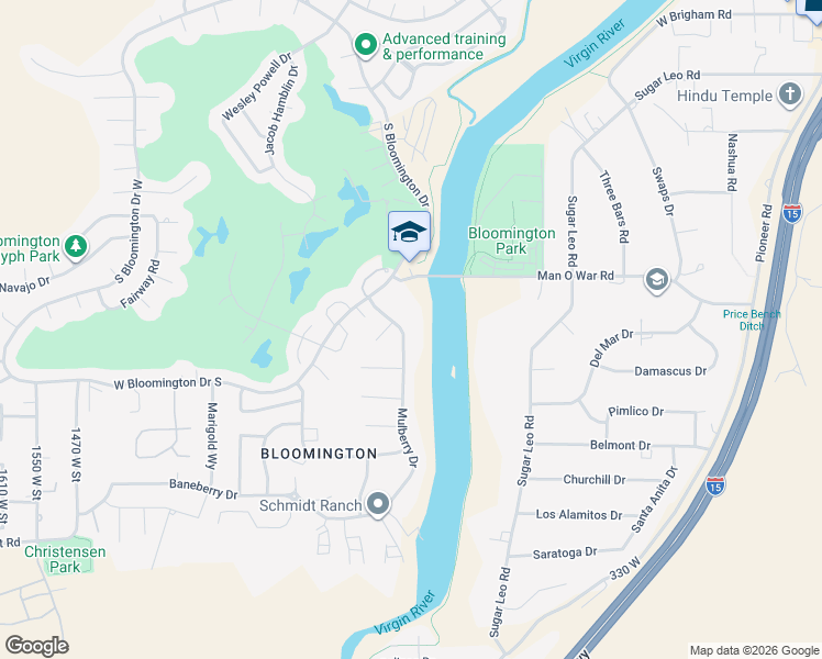 map of restaurants, bars, coffee shops, grocery stores, and more near 3403 Mulberry Drive in St. George