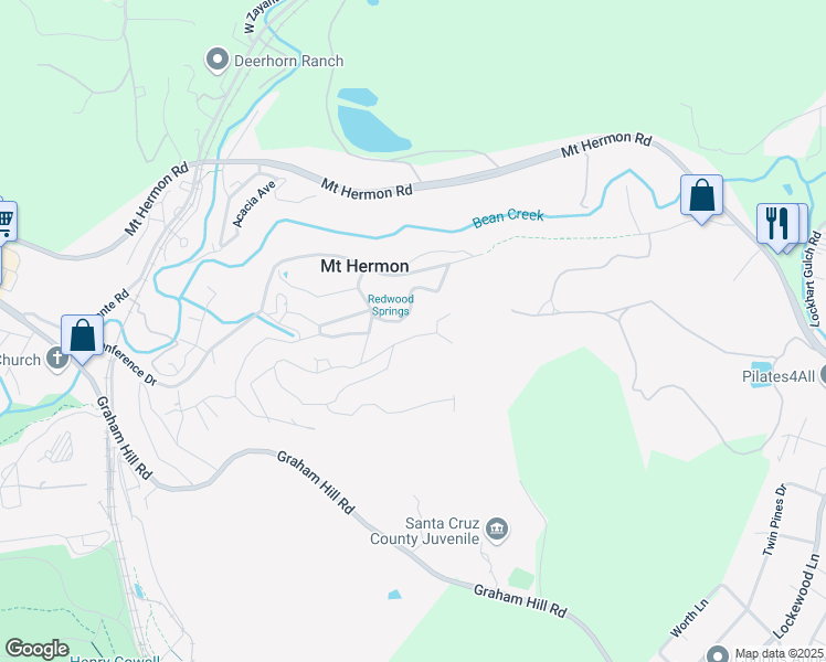 map of restaurants, bars, coffee shops, grocery stores, and more near 20 Madrone Avenue in Felton