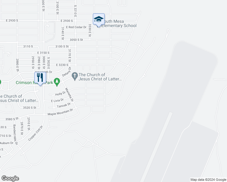 map of restaurants, bars, coffee shops, grocery stores, and more near 3379 Tallow Tree Drive in St. George