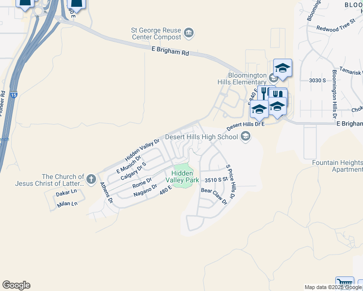 map of restaurants, bars, coffee shops, grocery stores, and more near 3439 South Barcelona Drive in St. George